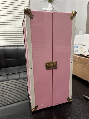 Pink Portable Jewelry Storage Case with Brass Accents